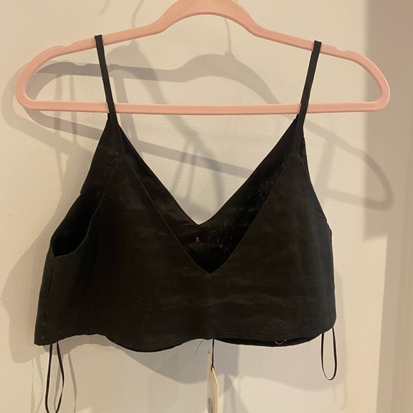 SEEK The Label Black Linen Crop Tank Top with Buttons - Picture 8 of 9